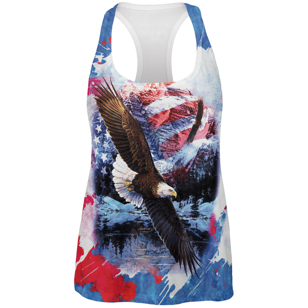 4th of July American Flag Bald Eagle Splatter All Over Womens Work Out Tank Top Women's Tank Tops 4th of July 2XL Multicolor