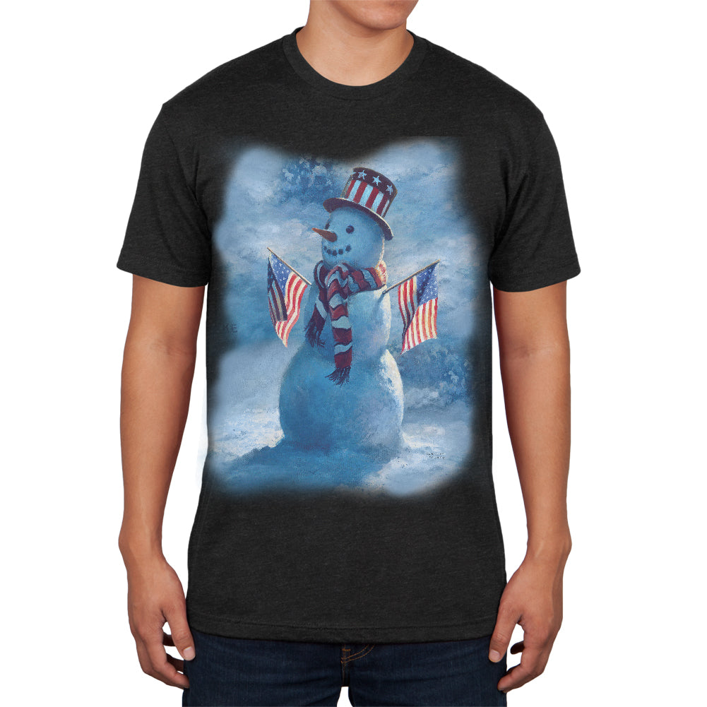 4th Of July Patriotic Snowman Mens Soft T Shirt Men's T-Shirts 4th of July 2XL Vintage Black
