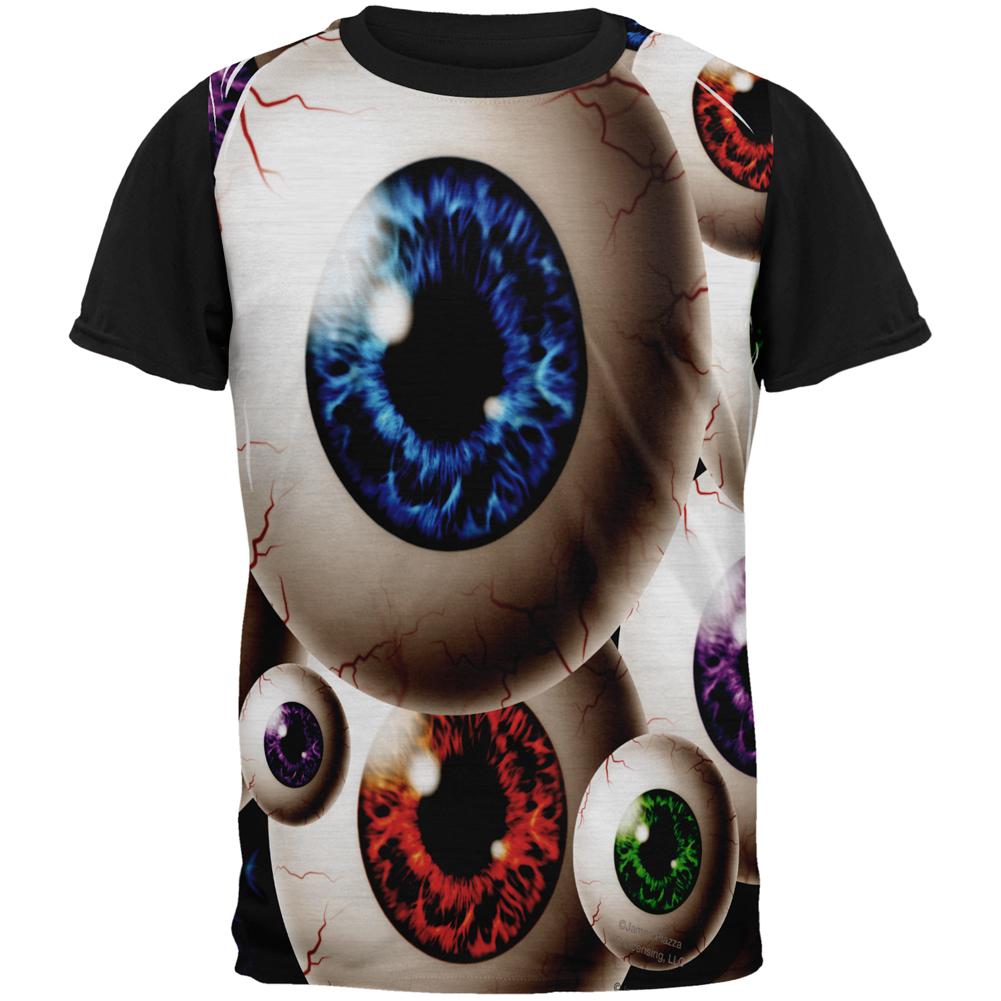 Creepy Watcher Eyeballs All Over Mens Black Back T Shirt Men's T-Shirts Old Glory MD Multi