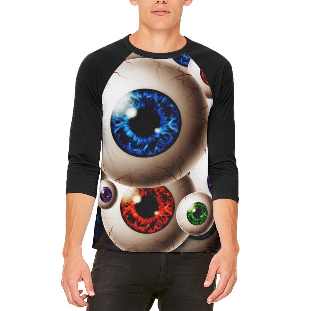 Creepy Watcher Eyeballs Mens Raglan T Shirt Men's T-Shirts Old Glory 2XL White-Black