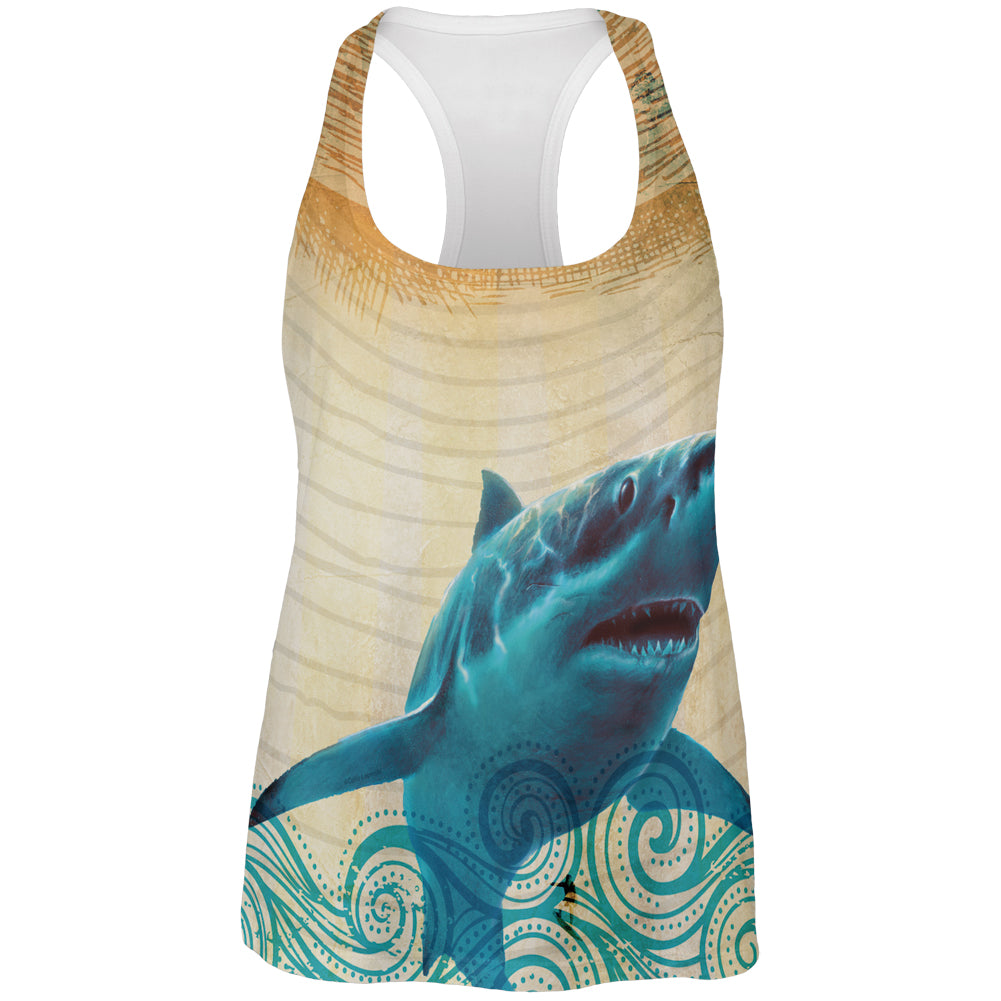 Great White Shark in Waves All Over Womens Work Out Tank Top Women's Tank Tops Old Glory 2XL Multicolor