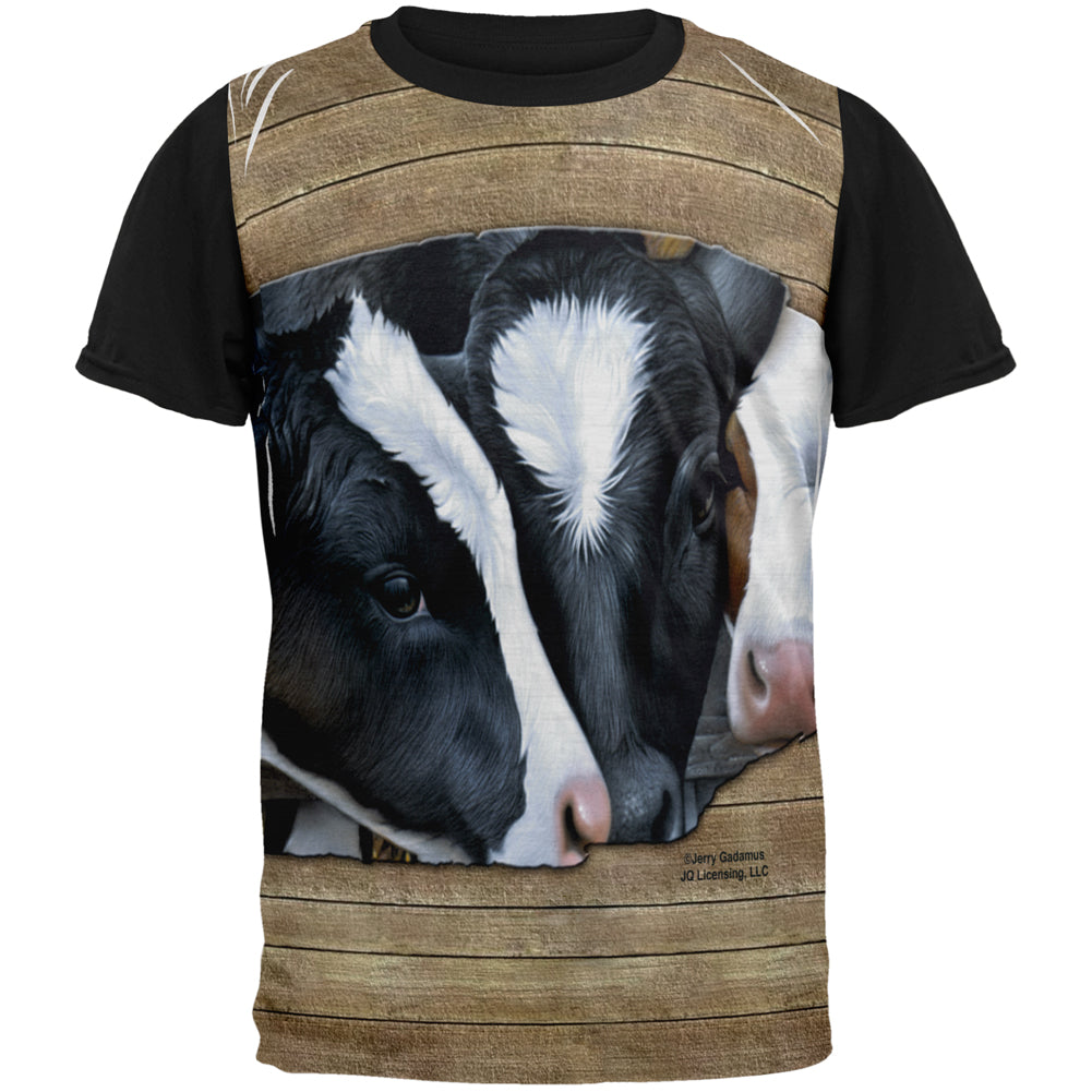 Queens of the Dairy Farm Cows All Over Mens Black Back T Shirt Men's T-Shirts Old Glory SM Multi