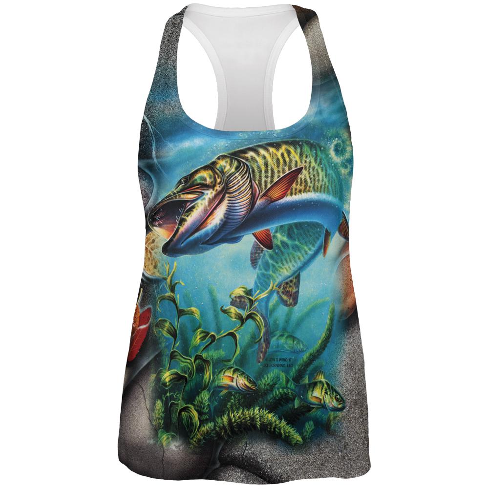 Muskie Fishing All Over Womens Work Out Tank Top Women's Tank Tops Old Glory 2XL Multi