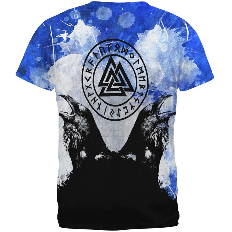 Huginn and Muninn Odin's Ravens Blue Splatter All Over Mens T Shirt Men's T-Shirts Old Glory