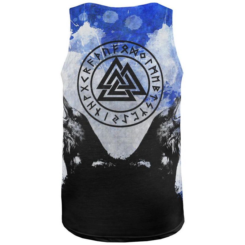 Huginn and Muninn Odin's Ravens Blue Splatter All Over Mens Tank Top Men's Tank Tops Old Glory