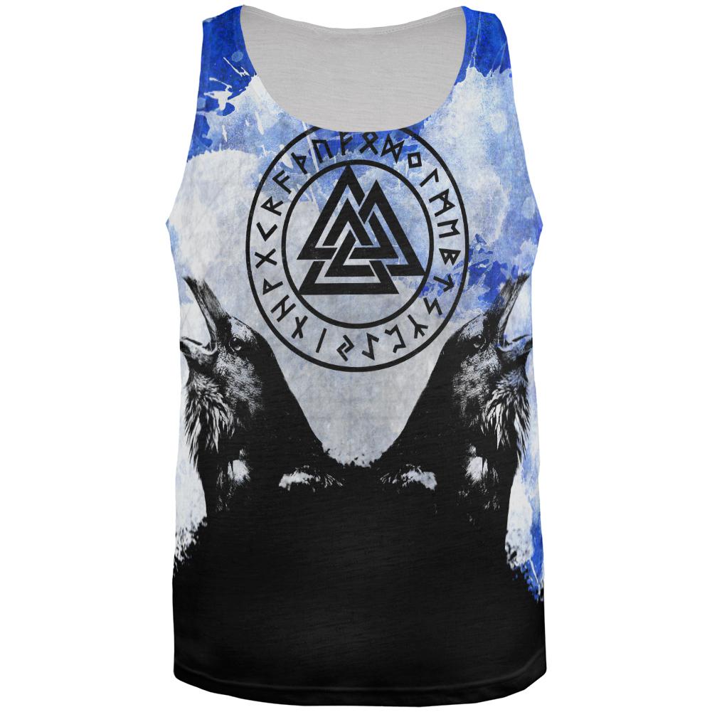 Huginn and Muninn Odin's Ravens Blue Splatter All Over Mens Tank Top Men's Tank Tops Old Glory 3XL Multi