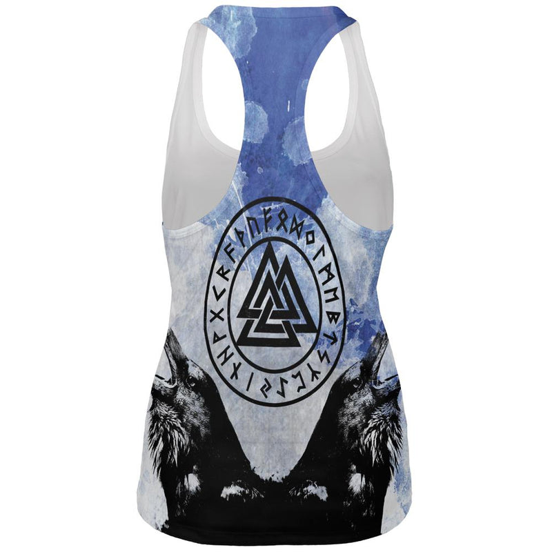 Huginn and Muninn Odin's Ravens Blue Splatter All Over Womens Work Out Tank Top Women's Tank Tops Old Glory