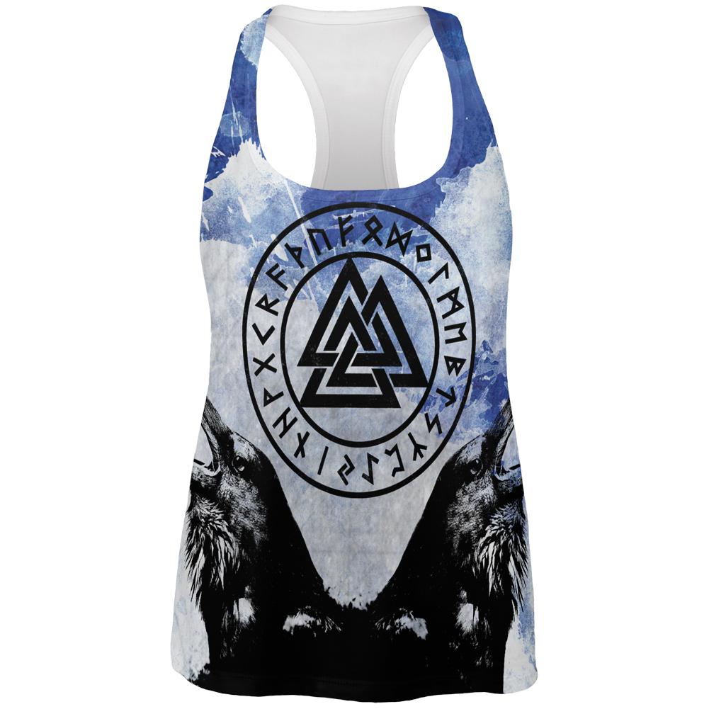 Huginn and Muninn Odin's Ravens Blue Splatter All Over Womens Work Out Tank Top Women's Tank Tops Old Glory 2XL Multi