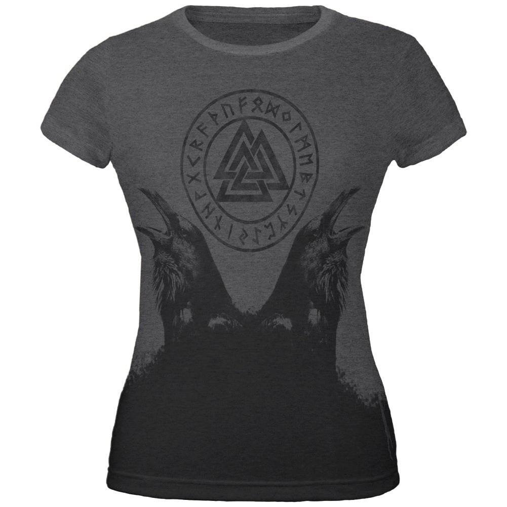 Huginn and Muninn Odin's Ravens Juniors Soft T Shirt Juniors T-Shirts Old Glory XL Dark Heather