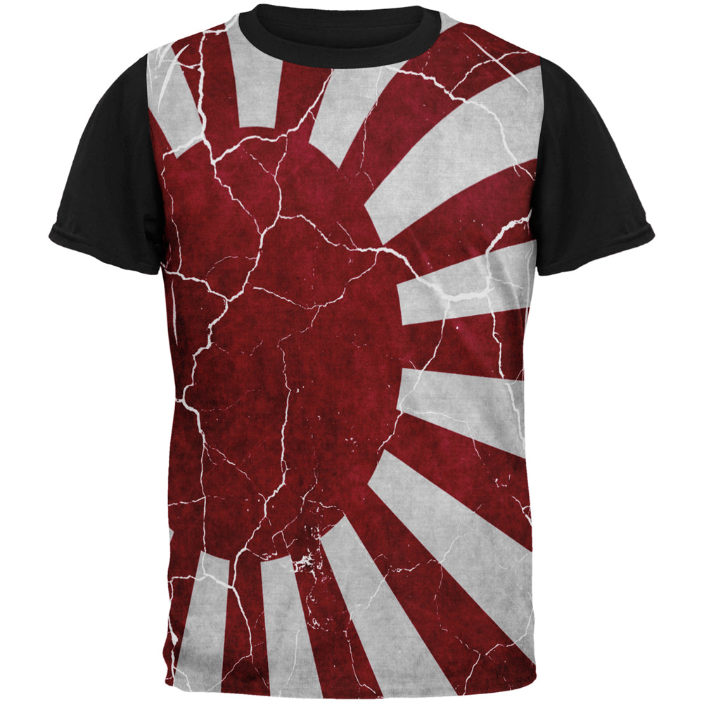 Distressed Japanese Rising Sun Flag All Over Mens Black Back T Shirt Men's T-Shirts Old Glory SM Multicolored
