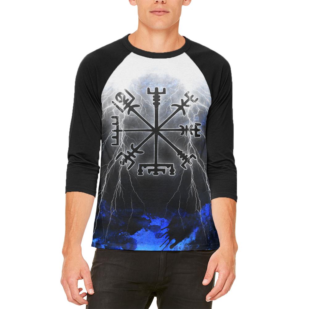 Vegvisir Nordic Viking Storm Compass Mens Raglan T Shirt Men's T-Shirts Old Glory 2XL White-Black