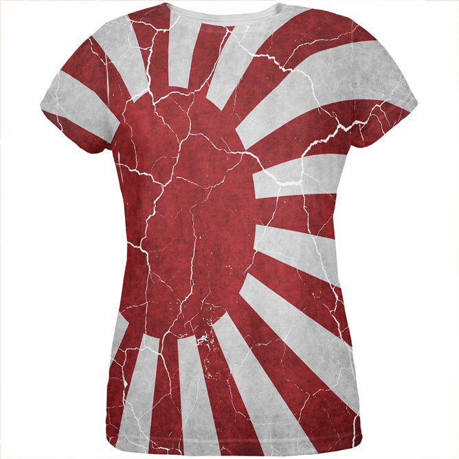 Distressed Japanese Rising Sun Flag All Over Womens T Shirt Women's T-Shirts Old Glory LG Multicolored