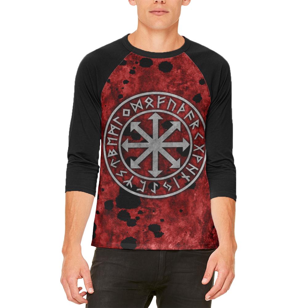 Viking Warrior Chaos Symbol Mens Raglan T Shirt Men's T-Shirts Old Glory 2XL White-Black