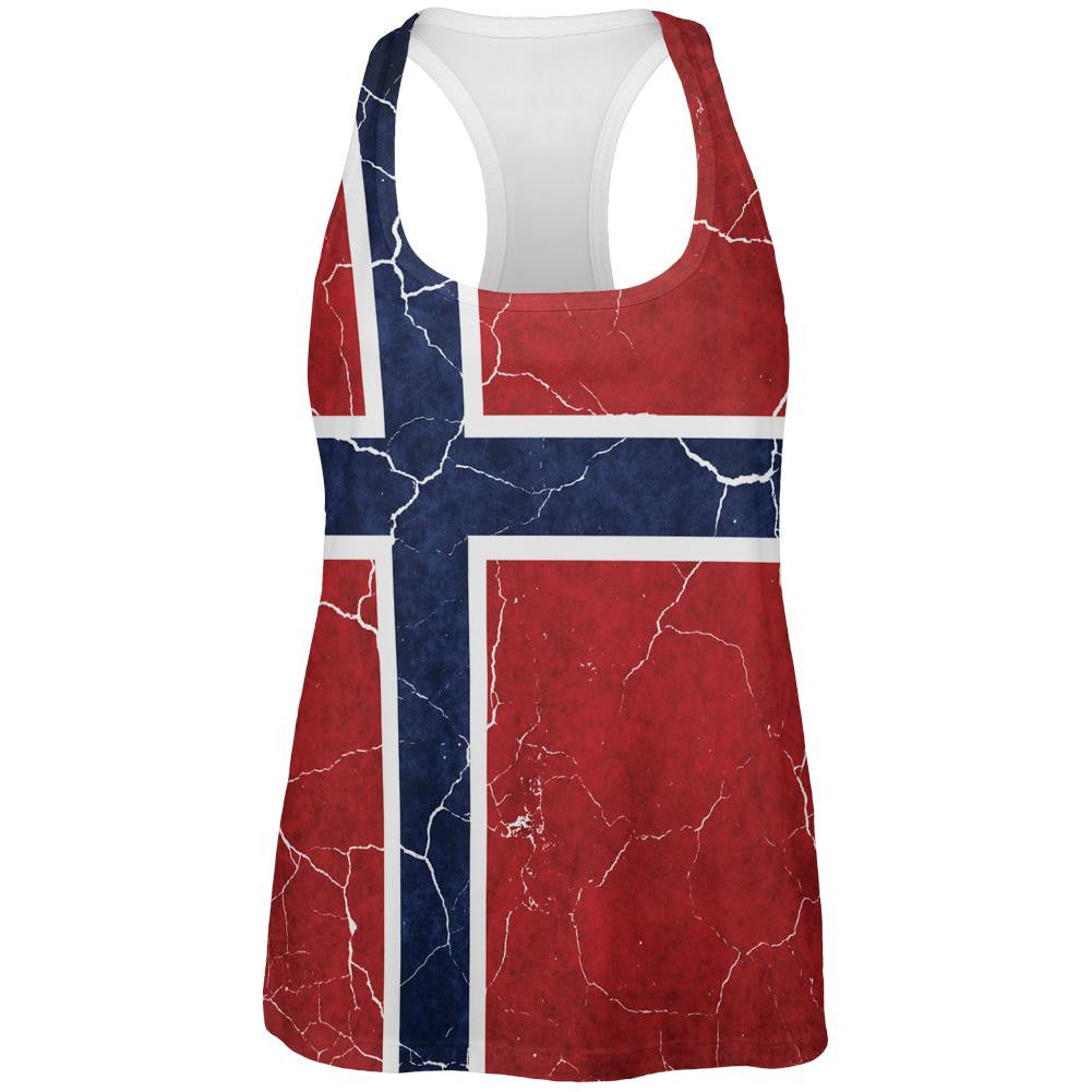 Distressed Norwegian Flag All Over Womens Work Out Tank Top Women's Tank Tops Old Glory 2XL Multi