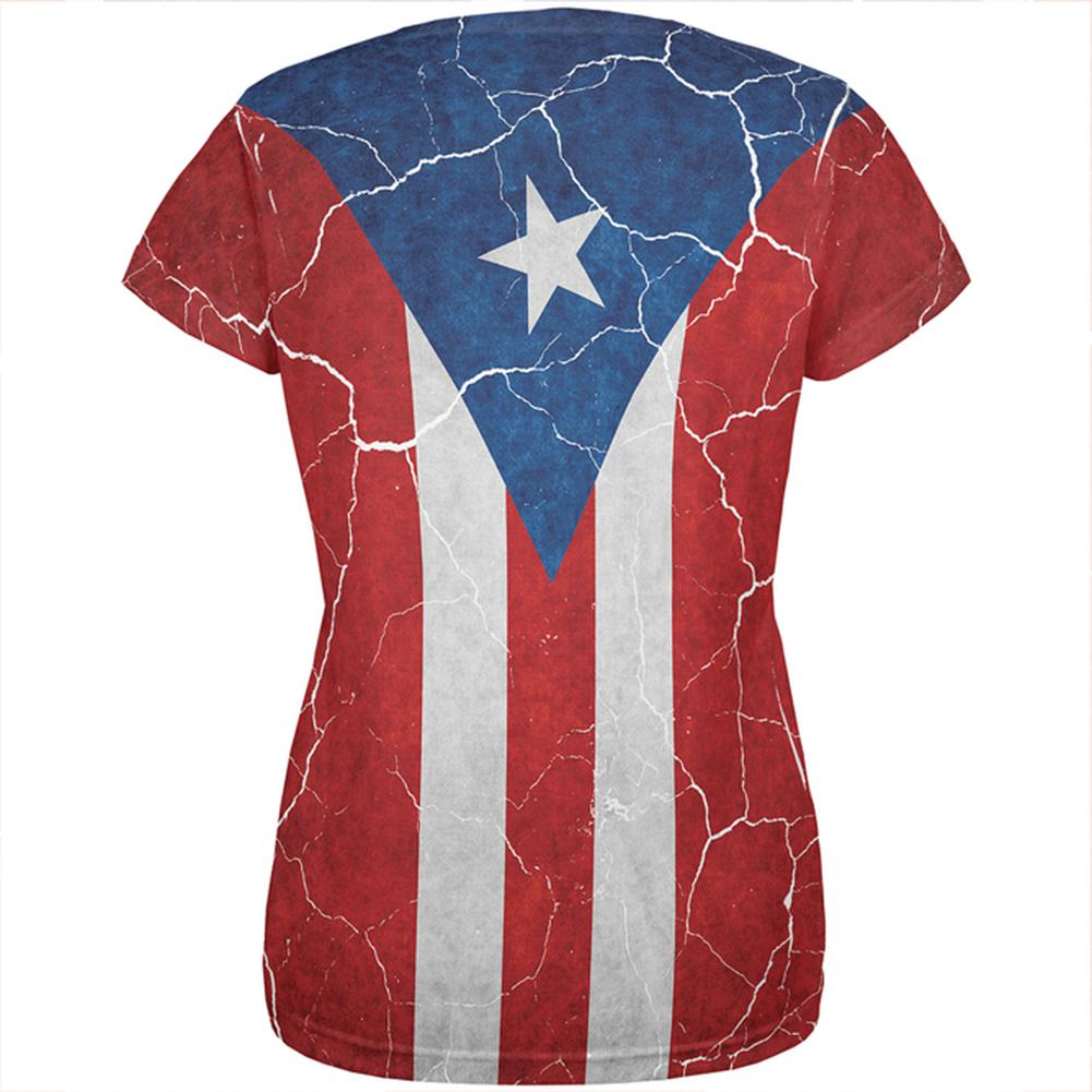 Distressed Puerto Rican Flag All Over Womens T Shirt Women's T-Shirts Old Glory