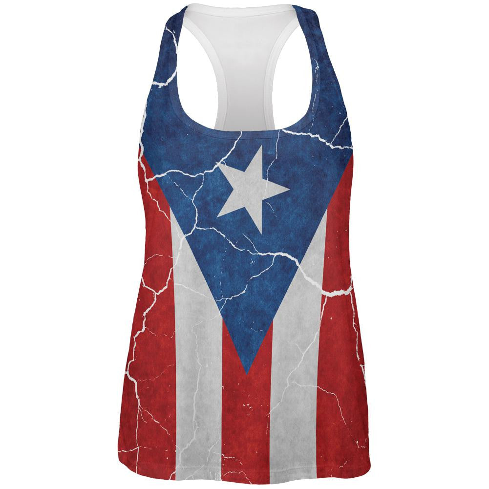 Distressed Puerto Rican Flag All Over Womens Work Out Tank Top Women's Tank Tops Old Glory 2XL Multi