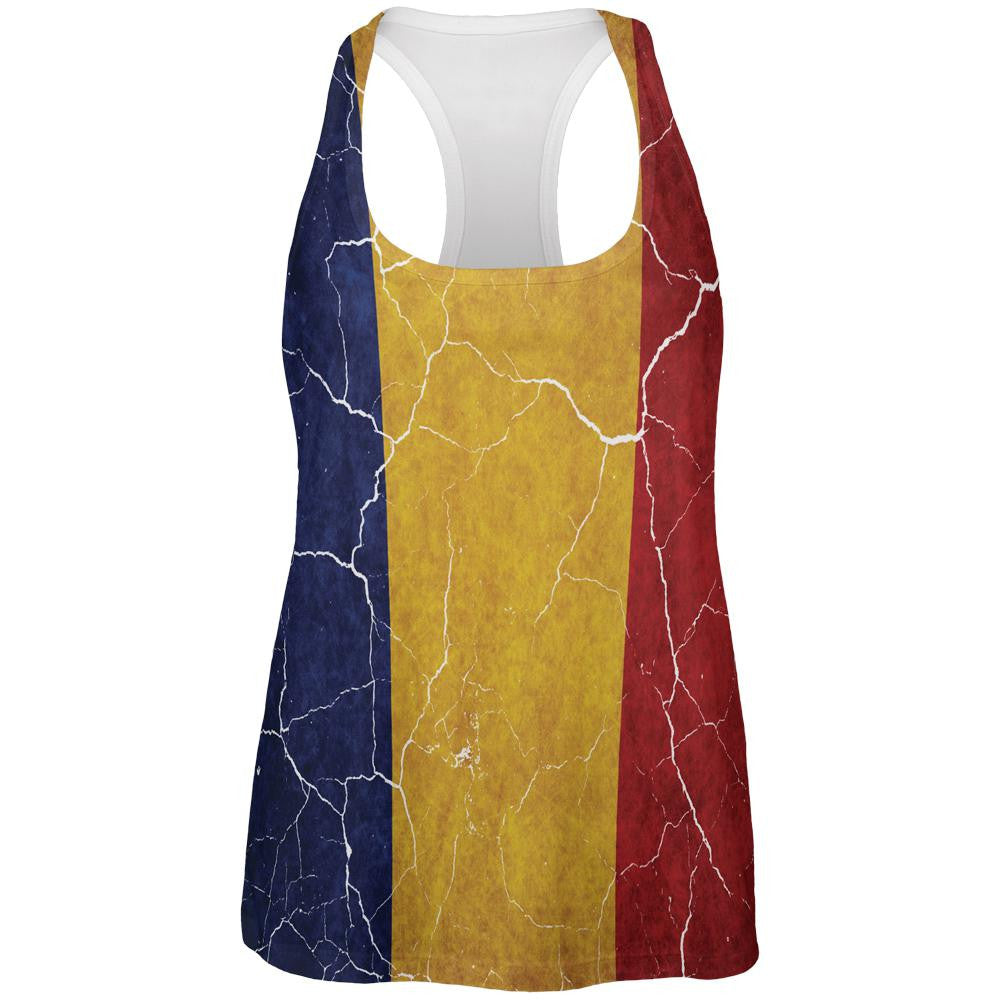 Distressed Romanian Flag All Over Womens Work Out Tank Top Women's Tank Tops Old Glory 2XL Multi