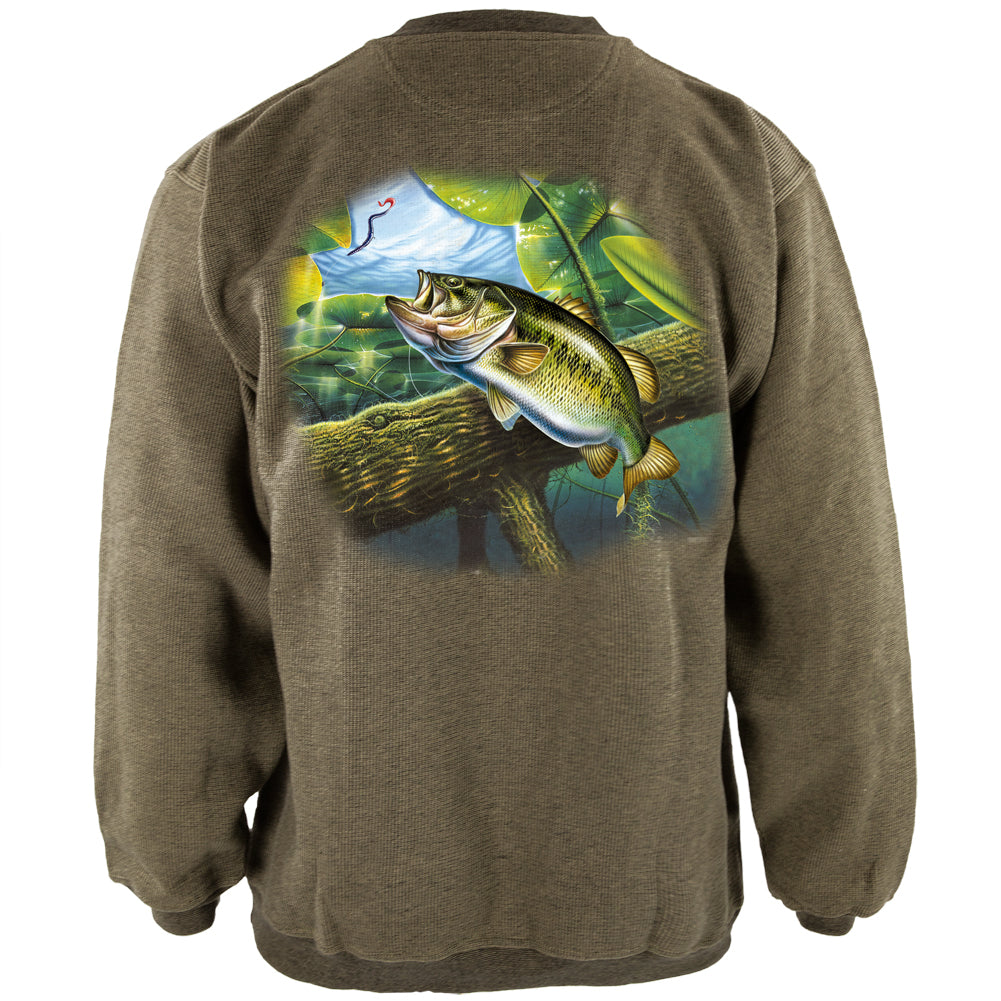 Action Bass Fishing Henley Mens Pullover Sweatshirt Men's Sweatshirts Old Glory LG Green