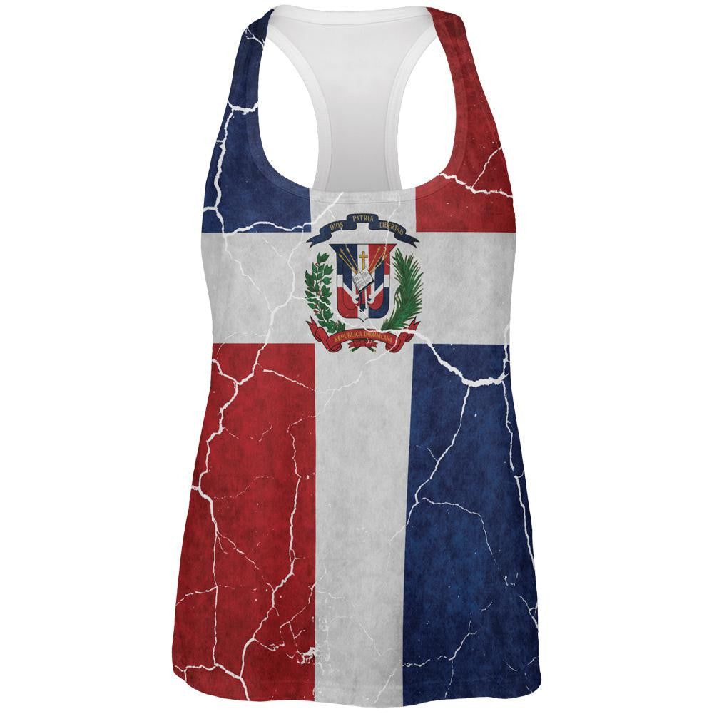 Distressed Dominican Republic Flag All Over Womens Work Out Tank Top Women's Tank Tops Old Glory 2XL Multi