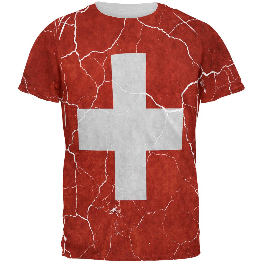 Distressed Swiss Flag All Over Mens T Shirt Men's T-Shirts Old Glory 2XL Multi