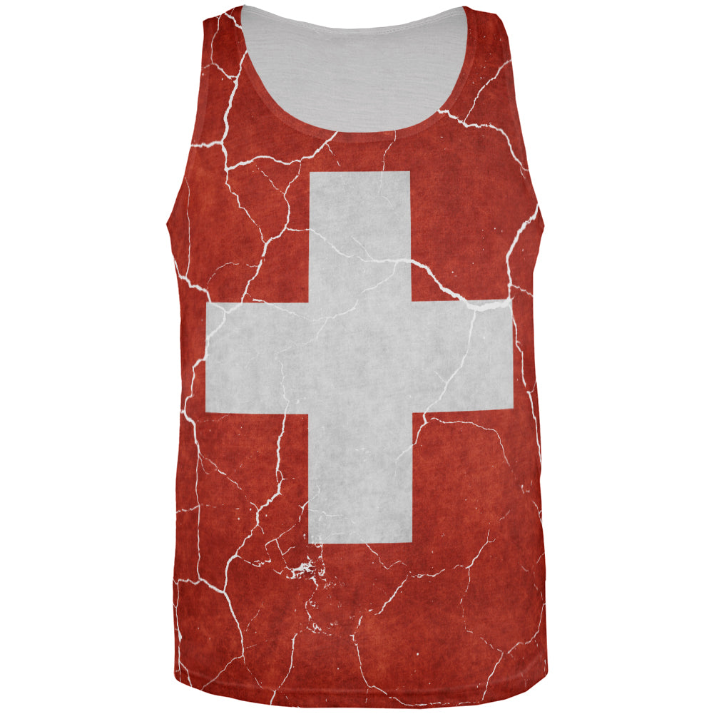 Distressed Swiss Flag All Over Mens Tank Top Men's Tank Tops Old Glory 3XL Multicolored
