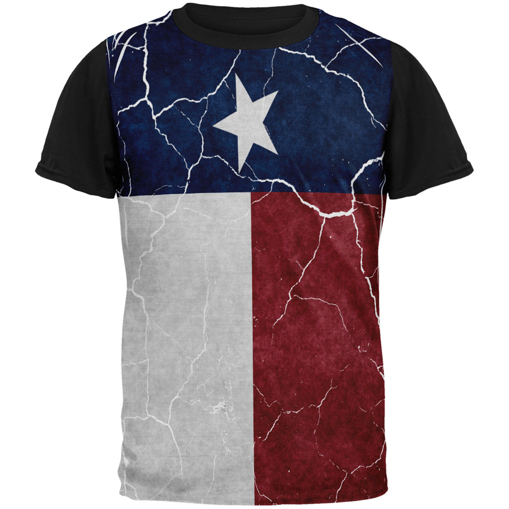 Distressed Texas Flag All Over Mens Black Back T Shirt Men's T-Shirts Old Glory SM Multi