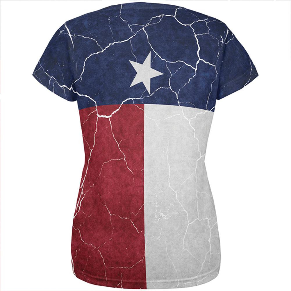 Distressed Texas Flag All Over Womens T Shirt Women's T-Shirts Old Glory