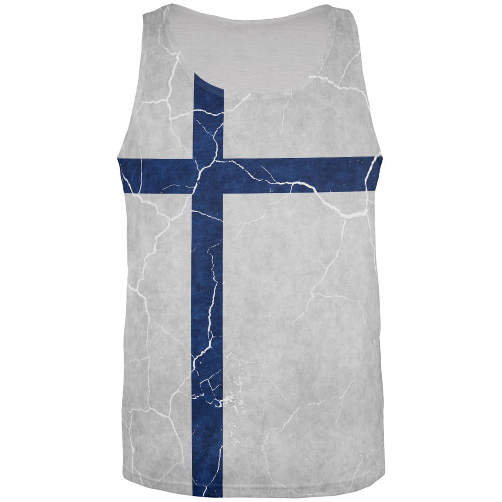 Distressed Finland Flag All Over Mens Tank Top Men's Tank Tops Old Glory 3XL Multicolored