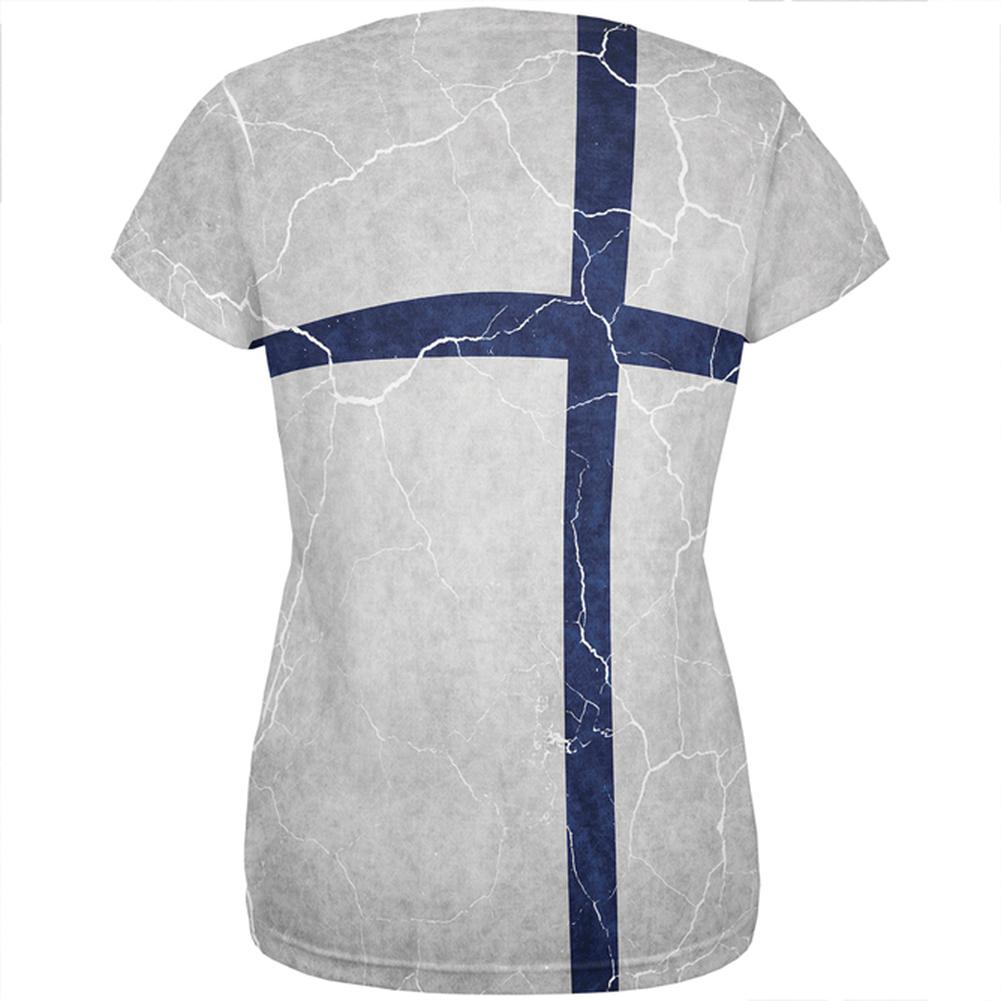 Distressed Finland Flag All Over Womens T Shirt Women's T-Shirts Old Glory