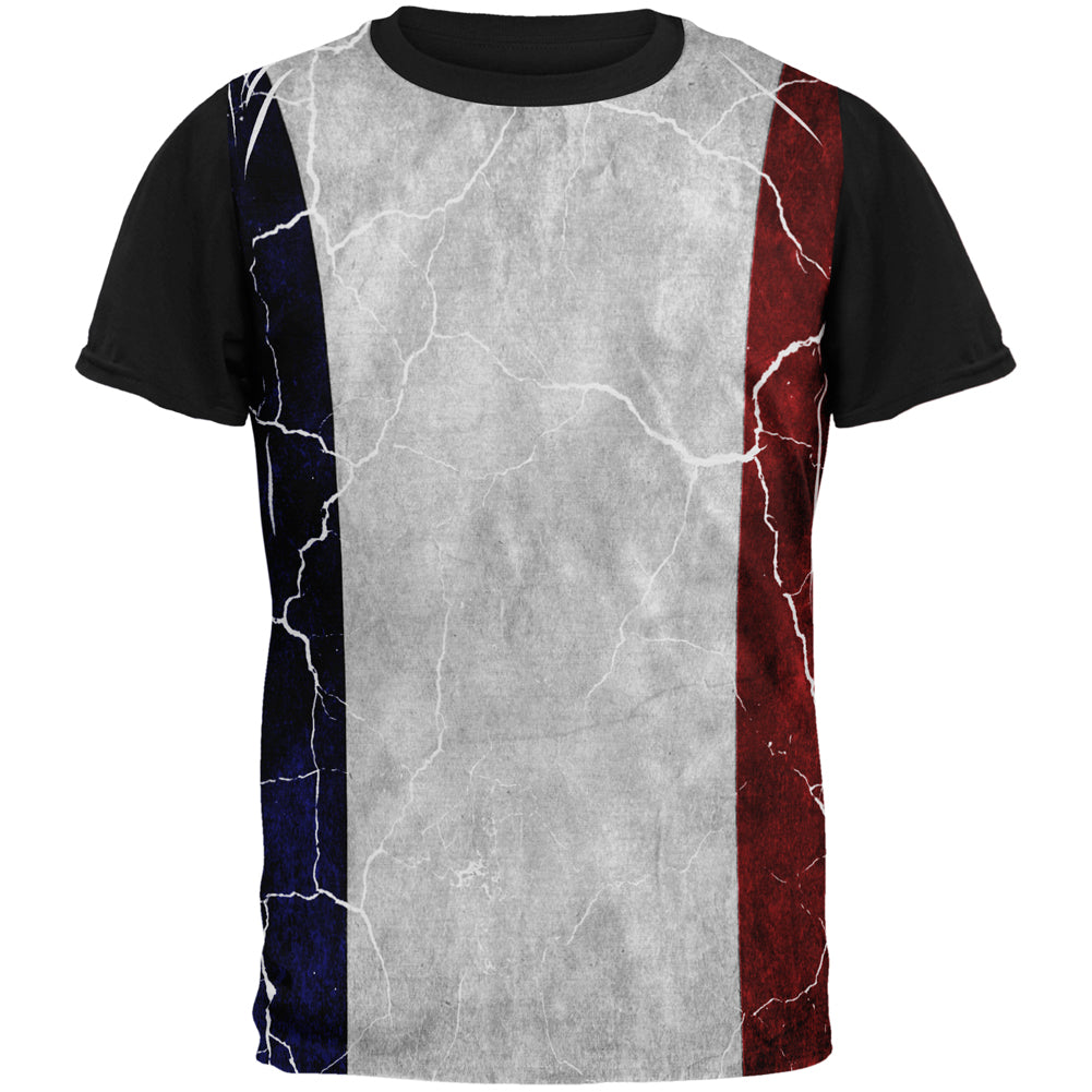 Distressed French Flag All Over Mens Black Back T Shirt Men's T-Shirts Old Glory SM Multi