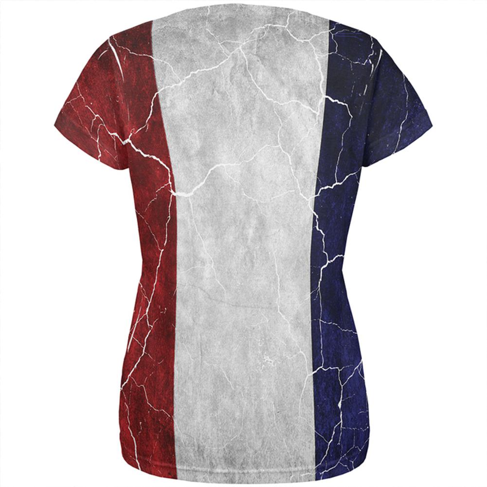 Distressed French Flag All Over Womens T Shirt Women's T-Shirts Old Glory