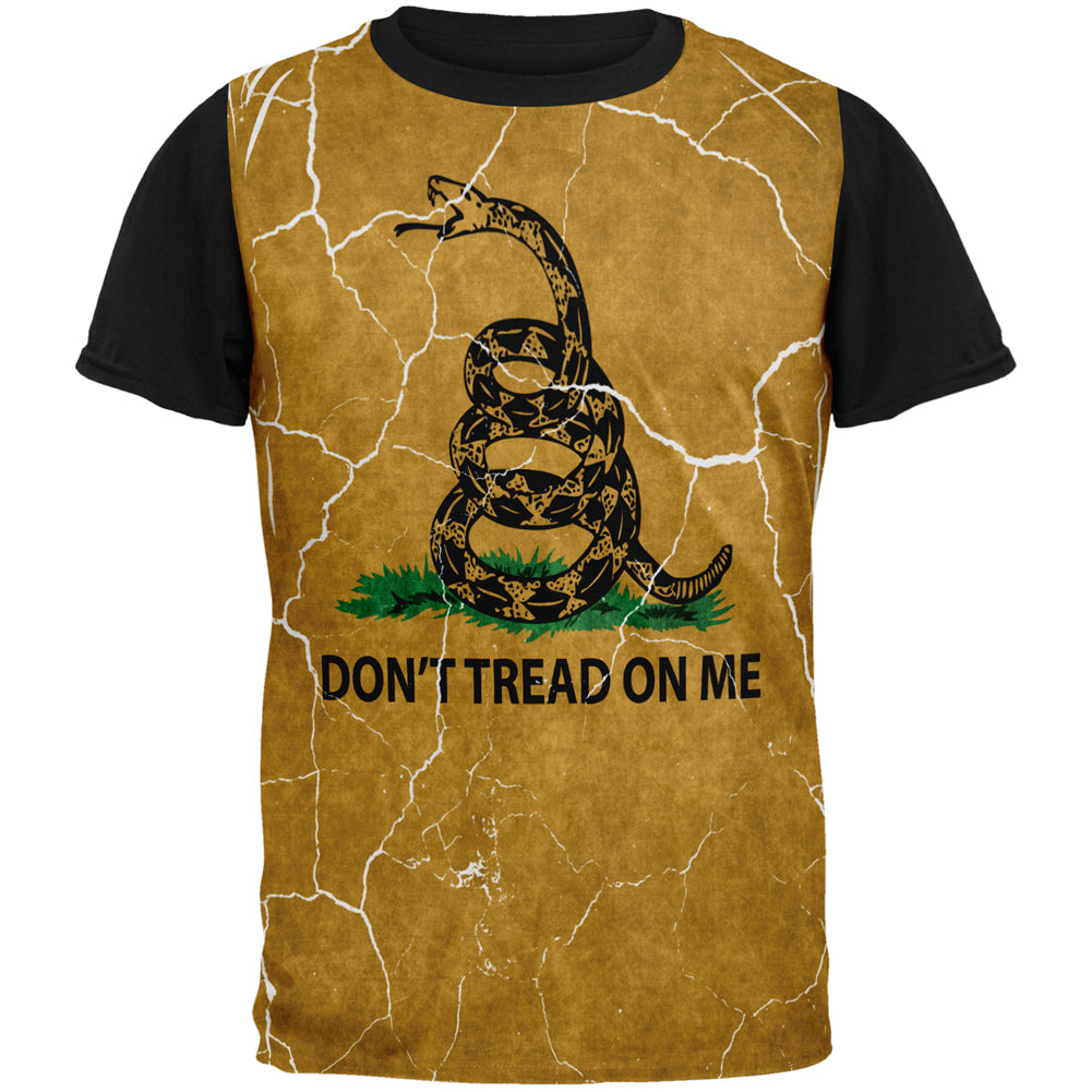 Distressed Gadsden Flag All Over Mens Black Back T Shirt Men's T-Shirts Old Glory 2XL Multi