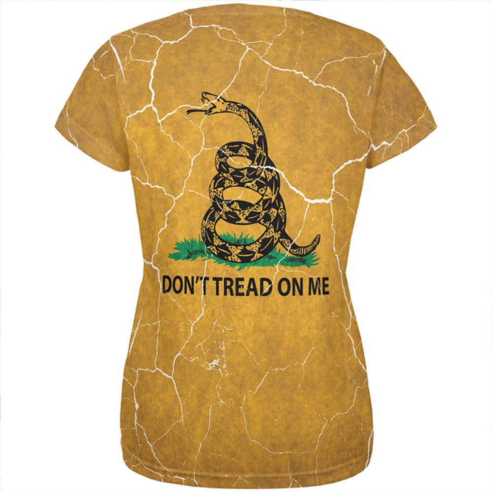 Distressed Gadsden Flag All Over Womens T Shirt Women's T-Shirts Old Glory