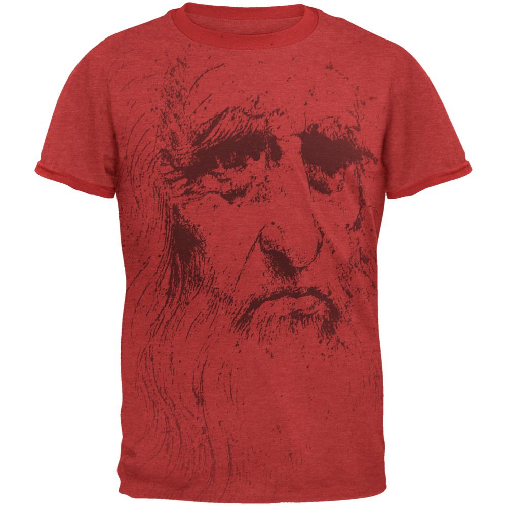Leonardo Da Vinci Portrait Mens Ringer T Shirt Men's T-Shirts Old Glory 2XL Heather Red-Red