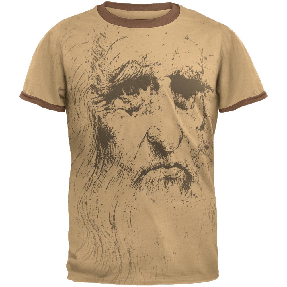 Leonardo Da Vinci Portrait Mens Ringer T Shirt Men's T-Shirts Old Glory 2XL Tan-Brown