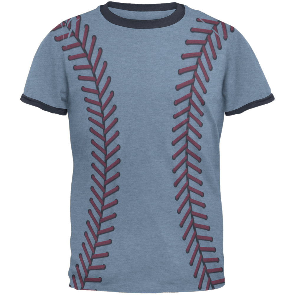Baseball Stitches Mens Ringer T Shirt Men's T-Shirts global 2XL Heather Blue-Navy