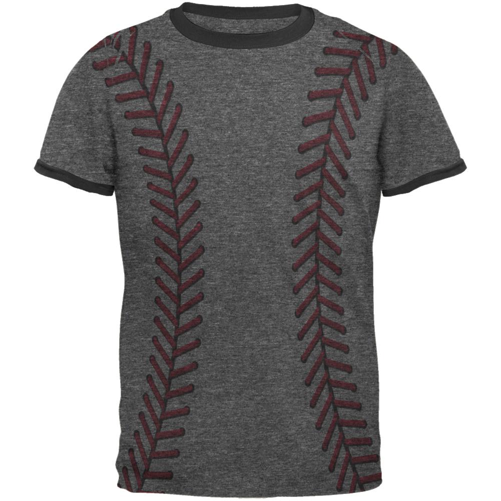 Softball Stitches Mens Ringer T Shirt Men's T-Shirts Old Glory 2XL Heather-Black