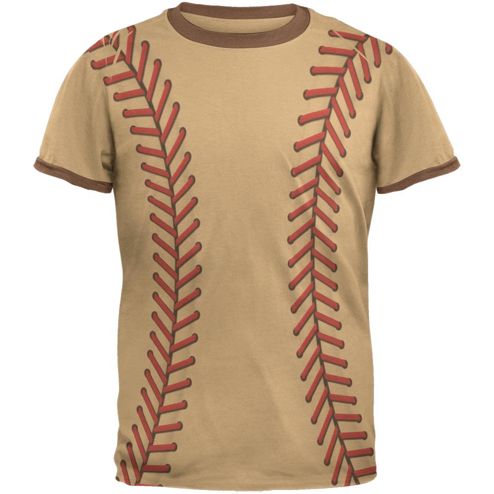 Softball Stitches Mens Ringer T Shirt Men's T-Shirts Old Glory 2XL Tan-Brown