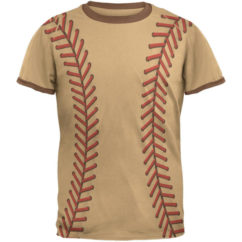 Softball Stitches Mens Ringer T Shirt Men's T-Shirts Old Glory 2XL Tan-Brown