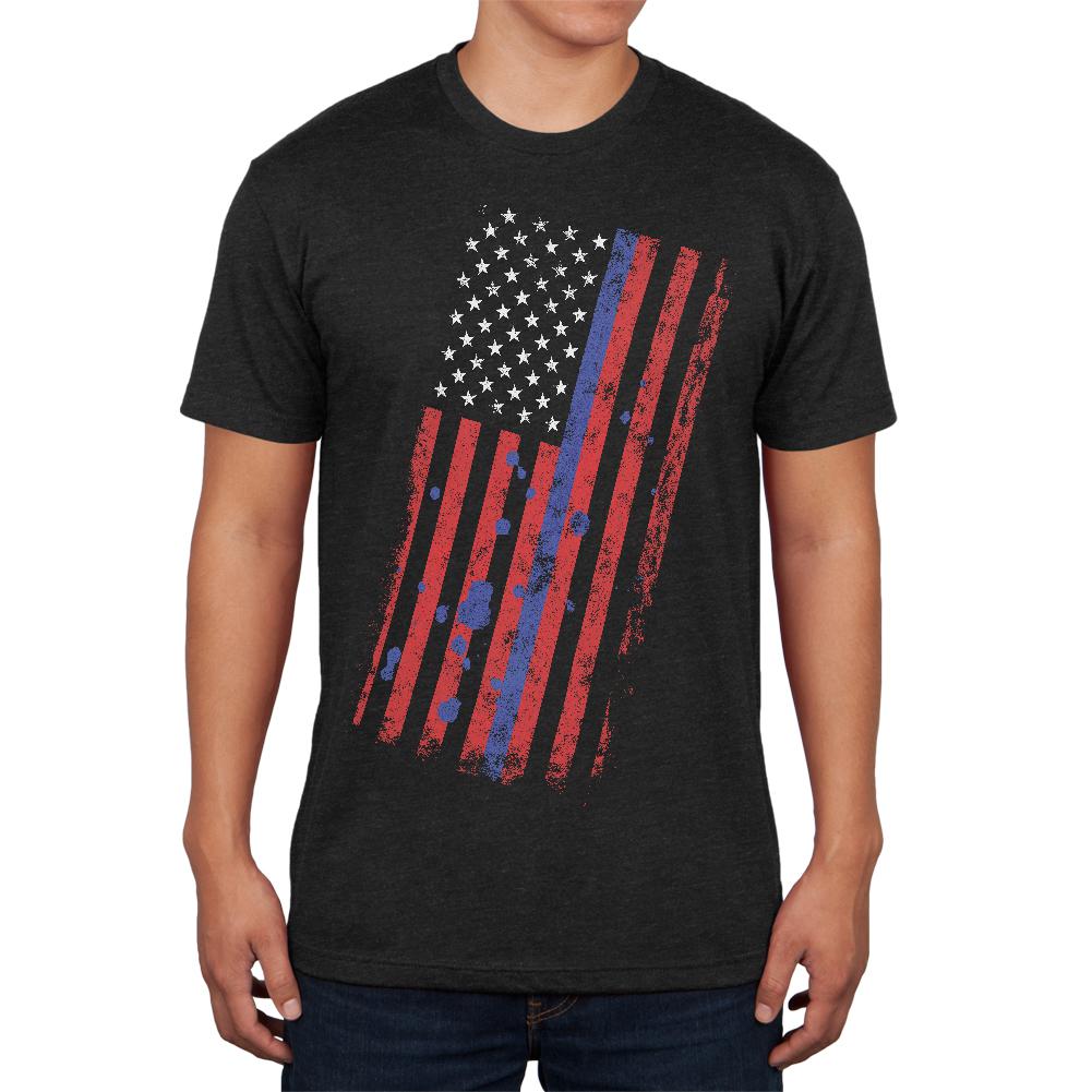 Distressed Thin Blue Line American Flag Mens Soft T Shirt Men's T-Shirts Old Glory 2XL Vintage Black