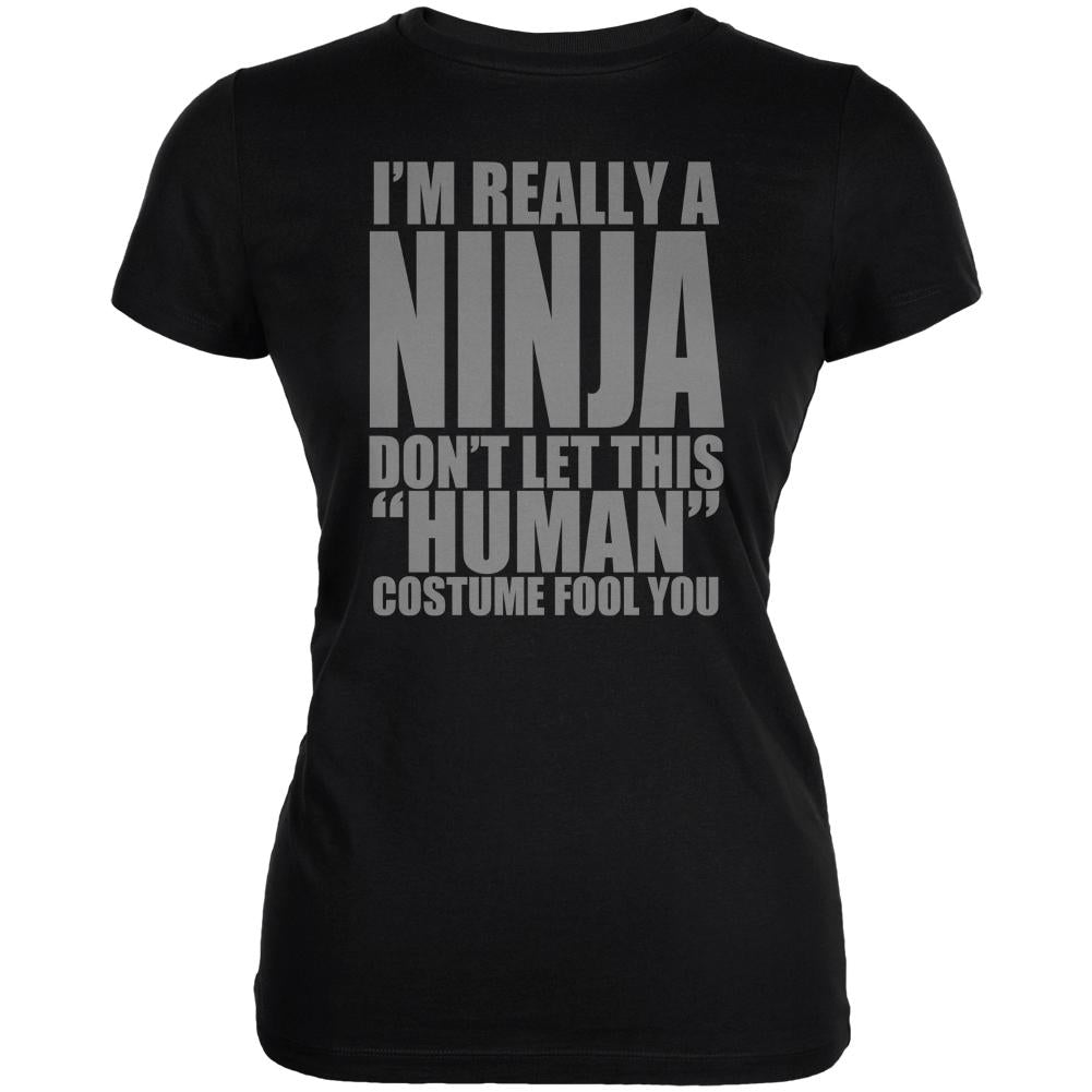 Halloween Human Ninja Costume Juniors Soft T Shirt Juniors T-Shirts Old Glory SM Black