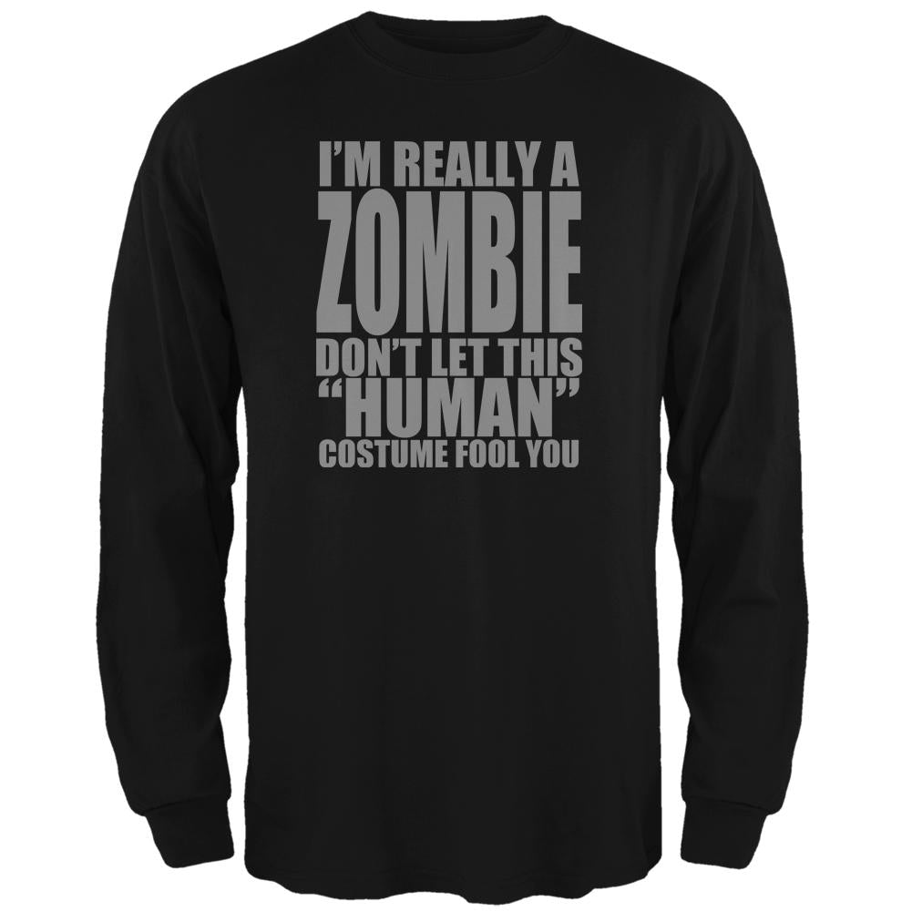 Halloween Human Zombie Costume Mens Long Sleeve T Shirt Men's Long Sleeves Old Glory 2XL Black