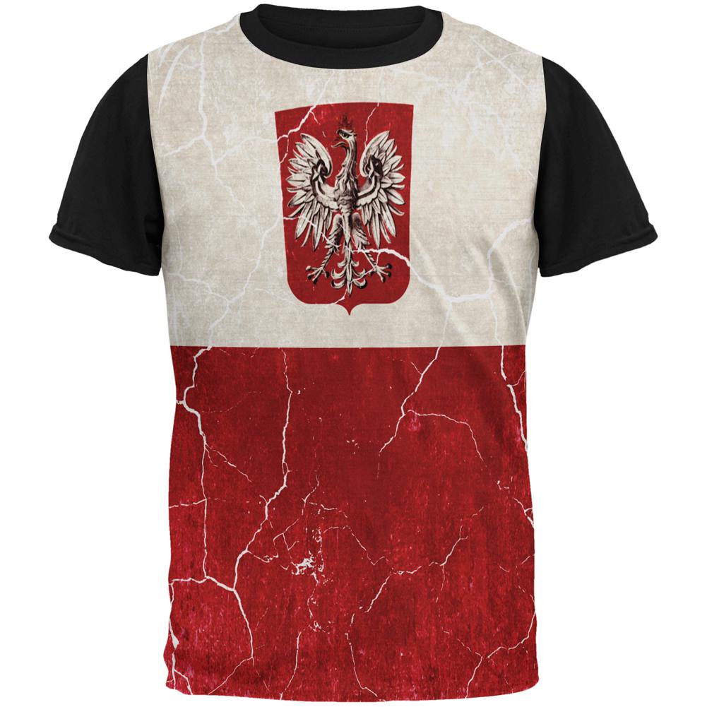 Distressed Grunge Polish Crest Flag All Over Mens Black Back T Shirt Men's T-Shirts Old Glory MD Multi