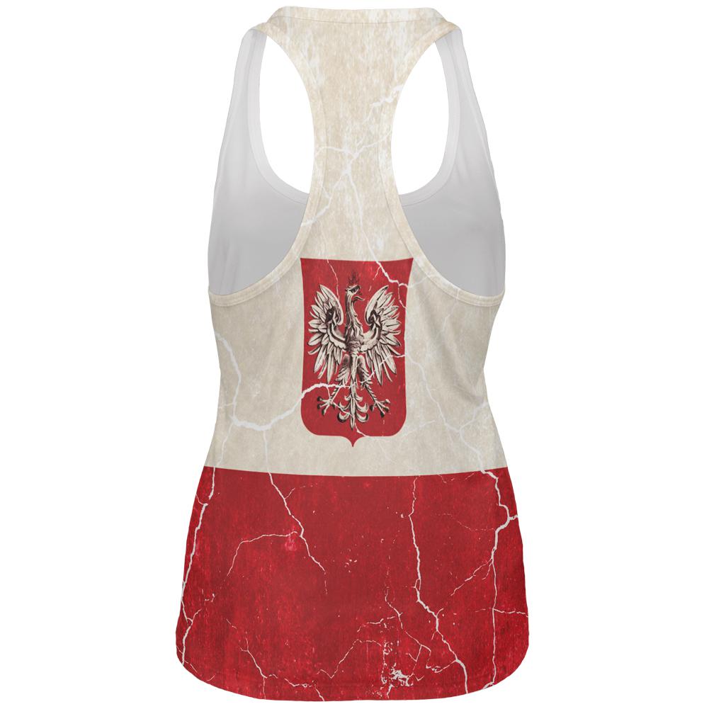 Distressed Grunge Polish Crest Flag All Over Womens Work Out Tank Top Women's Tank Tops Old Glory