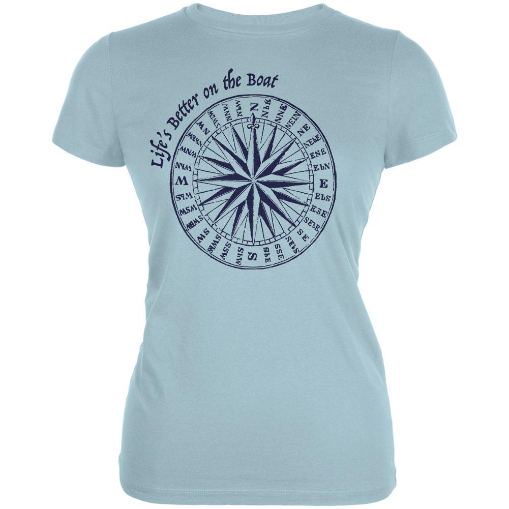 Summer Sun Life's Better on the Boat Juniors Soft T Shirt Juniors T-Shirts Old Glory LG Light Aqua