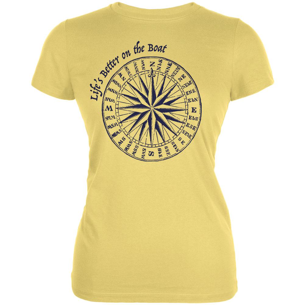 Summer Sun Life's Better on the Boat Juniors Soft T Shirt Juniors T-Shirts Old Glory LG Yellow