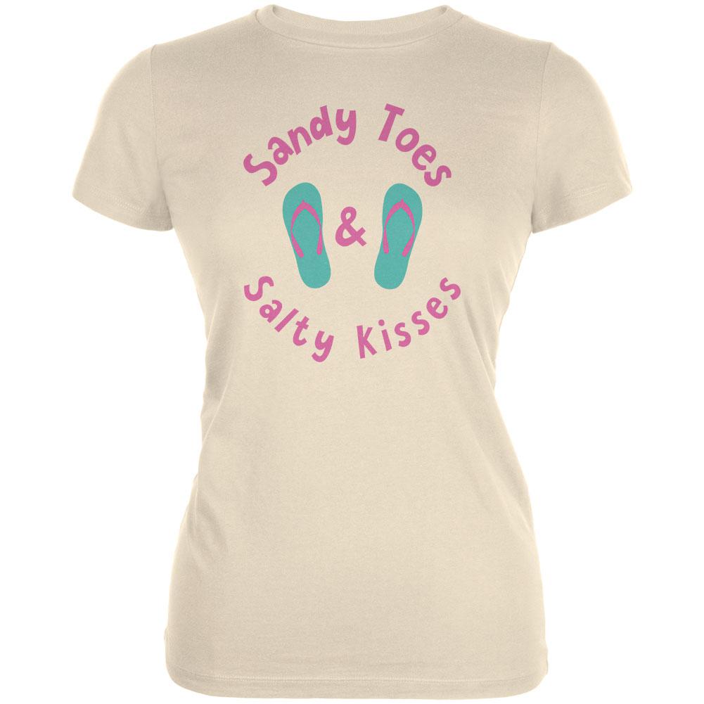 Summer Sun Sandy Toes and Salty Kisses Juniors Soft T Shirt Juniors T-Shirts Old Glory LG Cream