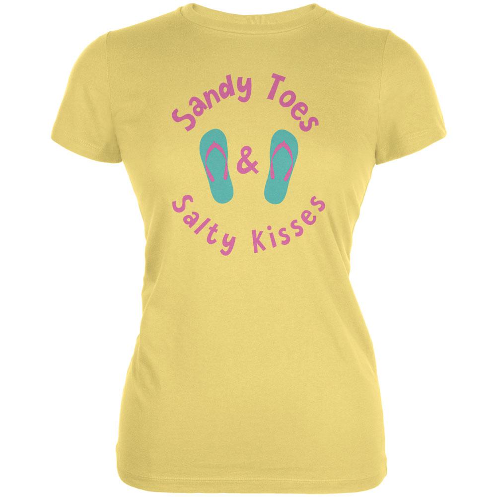Summer Sun Sandy Toes and Salty Kisses Juniors Soft T Shirt Juniors T-Shirts Old Glory LG Yellow