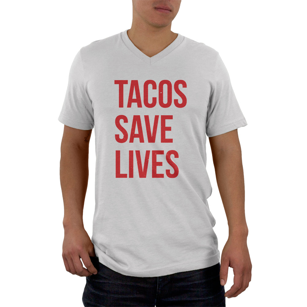 Tacos Save Lives Mens V-Neck T Shirt Men's T-Shirts Old Glory 2XL White