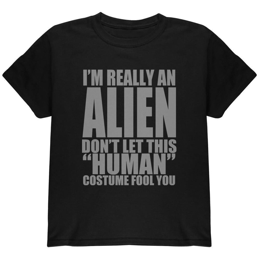 Halloween Human Alien Costume Youth T Shirt Youth T-Shirts Old Glory LG Black